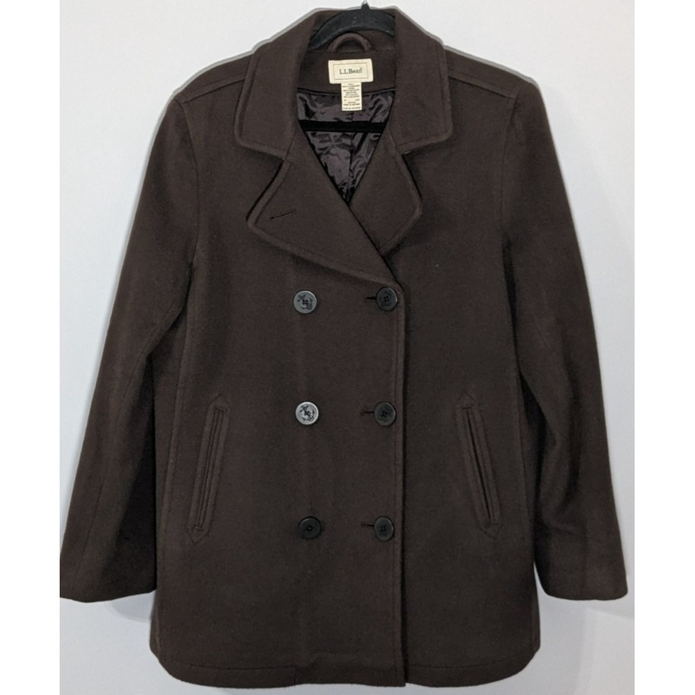 LL Bean Lambswool Peacoat Chocolate Brown 14R Thinsulate Quilted Vintage